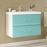 Тумба под раковину Marka One Mix 60П с ручками фасад стекло Бирюзовая-1