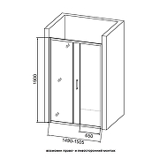 Душевая дверь Orange E02-150TCR 150 профиль Хром стекло прозрачное-3