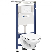 Унитаз с инсталляцией Geberit Idol 458.122.2U.1 + Geberit Duofix с сиденьем Микролифт и клавишей смыва Альпийский белый