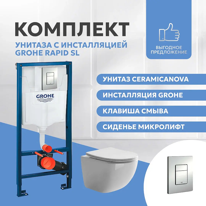 Комплект унитаза Ceramicanova Forma CN3009 с инсталляцией Grohe Rapid SL 38772001 