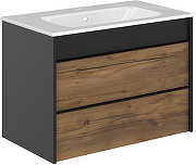 Тумба с раковиной STWORKI Гриндстед 80 TR-607632 подвесная цвет Антрацит матовый Дуб таксония