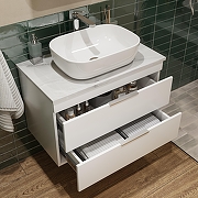 Тумба с раковиной STWORKI Копенгаген 80 подвесная цвет Белый глянцевый Серый-5