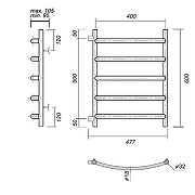 Водяной полотенцесушитель Domoterm Калипсо П5 400x600-500 цвет Хром-2