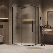 Душевой уголок Grossman Galaxy 100x80 L 300.K33.01.80R10L.21.02 профиль Черный матовый стекло шиншилла-2