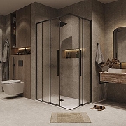 Душевой уголок Grossman Galaxy 110x80 L 300.K33.01.80R11L.21.02 профиль Черный матовый стекло шиншилла-4