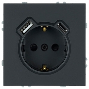 Розетка с заземлением и со шторкой и 2хUSB type A и C, без рамки Stekker Эмили 50218 цвет Черный