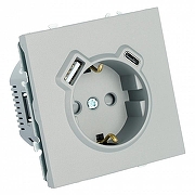 Розетка с заземлением и со шторкой и 2хUSB type A и C, без рамки Stekker Эмили 50219 цвет Серый-6
