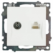 ТВ-розетка и розетка Ethernet RJ-45 без рамки Stekker GLS00-7106-01 49181 цвет Белый