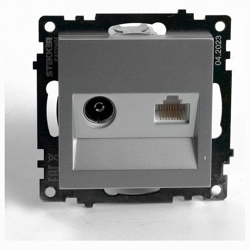 ТВ-розетка и розетка Ethernet RJ-45 без рамки Stekker GLS00-7106-03 49183 