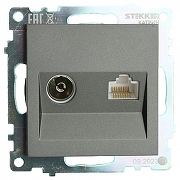 ТВ-розетка и розетка Ethernet RJ-45 без рамки Stekker Катрин 49417 цвет Графит