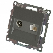 ТВ-розетка и розетка Ethernet RJ-45 без рамки Stekker Катрин 49417 цвет Графит-8