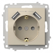 Розетка с заземлением и со шторкой и 2хUSB type A, без рамки Elbi Eleсtriс Zena Vega 609-010300-317 цвет Бежевый-1