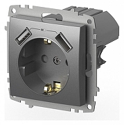 Розетка с заземлением и со шторкой и 2хUSB type A, без рамки Elbi Eleсtriс Zena Vega 609-011000-317 цвет Металлик