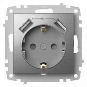 Розетка с заземлением и со шторкой и 2хUSB type A, без рамки Elbi Eleсtriс Zena Vega 609-011000-317 цвет Металлик-1