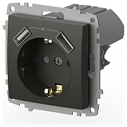 Розетка с заземлением и со шторкой и 2хUSB type A, без рамки Elbi Eleсtriс Zena Vega 609-011100-317 цвет Дымчатый