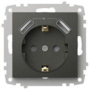 Розетка с заземлением и со шторкой и 2хUSB type A, без рамки Elbi Eleсtriс Zena Vega 609-011100-317 цвет Дымчатый-1