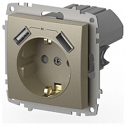 Розетка с заземлением и со шторкой и 2хUSB type A, без рамки Elbi Eleсtriс Zena Vega 609-011400-317 цвет Металлик
