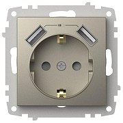 Розетка с заземлением и со шторкой и 2хUSB type A, без рамки Elbi Eleсtriс Zena Vega 609-011400-317 цвет Металлик-1