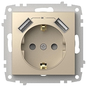 Розетка с заземлением и со шторкой и 2хUSB type A, без рамки Elbi Eleсtriс Zena Vega 609-012500-317 цвет Слоновая кость-1