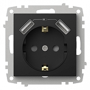 Розетка с заземлением и со шторкой и 2хUSB type A, без рамки Elbi Eleсtriс Zena Vega 609-014800-317 цвет Черный-1