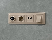 Накладка для ТВ-розетки и RJ-11 или RJ-45 Ambrella Volt ALFA AP3725 цвет Бежевый, Серый-1