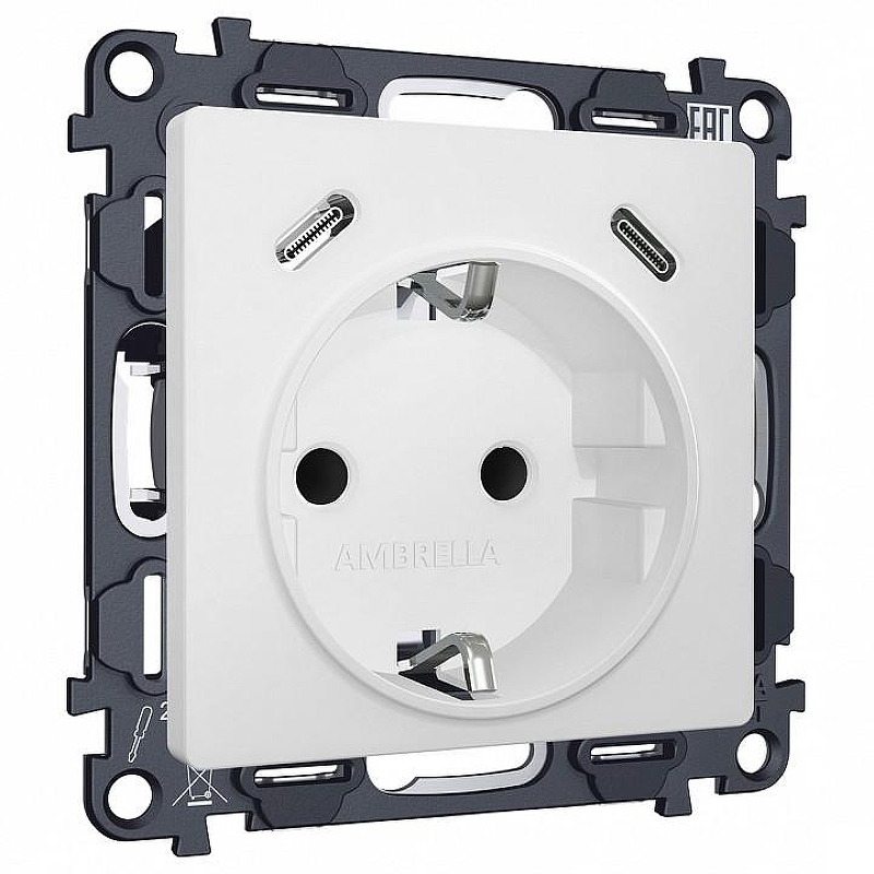 Розетка с заземлением и 2хUSB type C, без рамки Ambrella Volt MA MA130510 