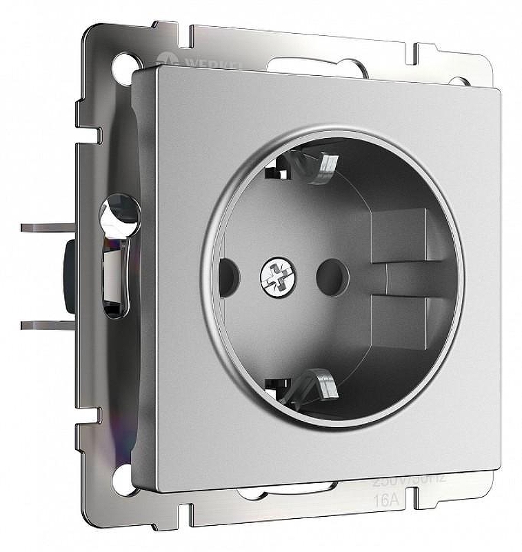 Розетка с заземлением и со шторками, без рамки Werkel серебряный матовый W1171165 