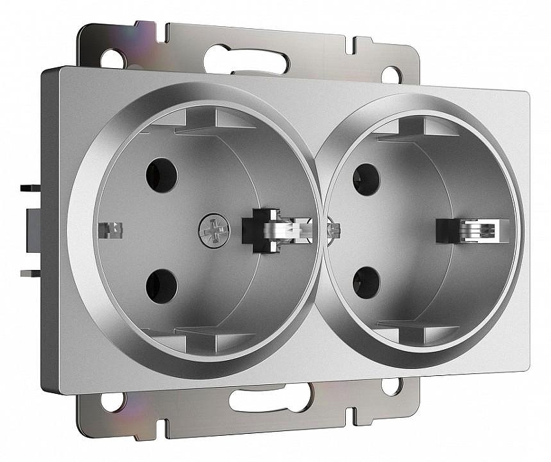 Розетка двойная с заземлением, без рамки Werkel серебряный матовый W1172065 