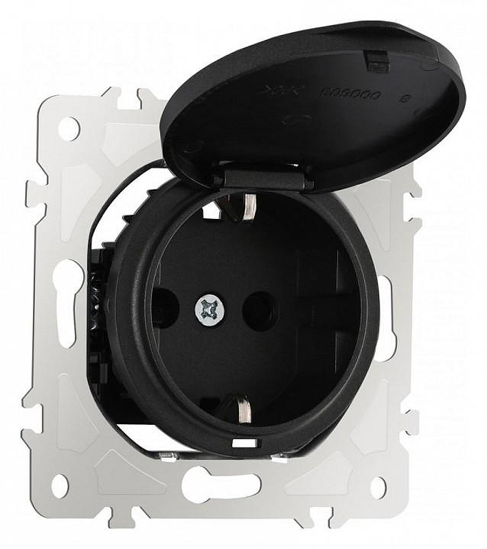 Розетка влагозащищенная с заземлением и со шторкой с крышкой Arte Milano am-202 202.41-1.black 