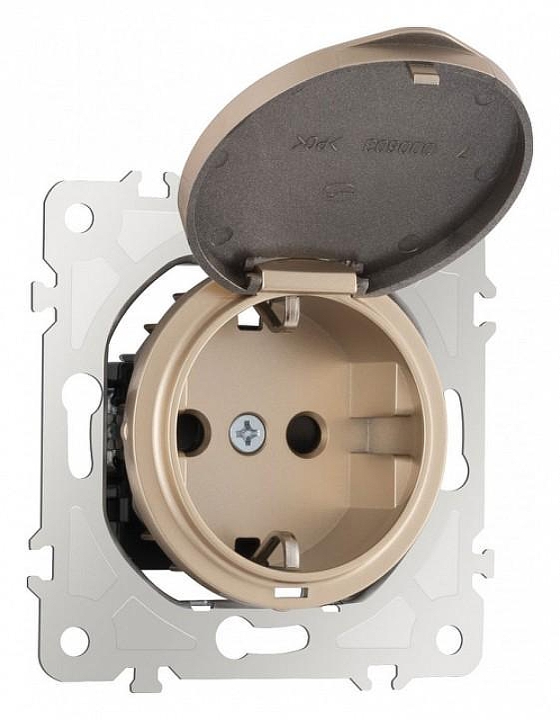 Розетка влагозащищенная с заземлением и со шторкой с крышкой Arte Milano am-202 202.41-1.shampan 