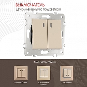 Выключатель двухклавишный с подсветкой без рамки Arte Milano 203 203.31-2.shampan цвет Бежевый-1
