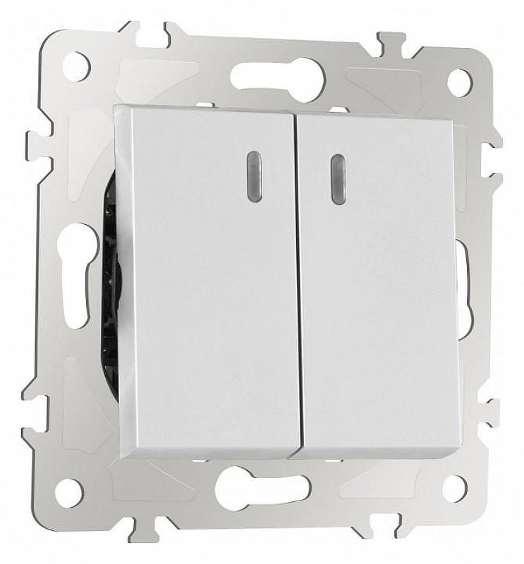 Выключатель проходной двухклавишный с подсветкой без рамки Arte Milano 203 203.33-2.silver 
