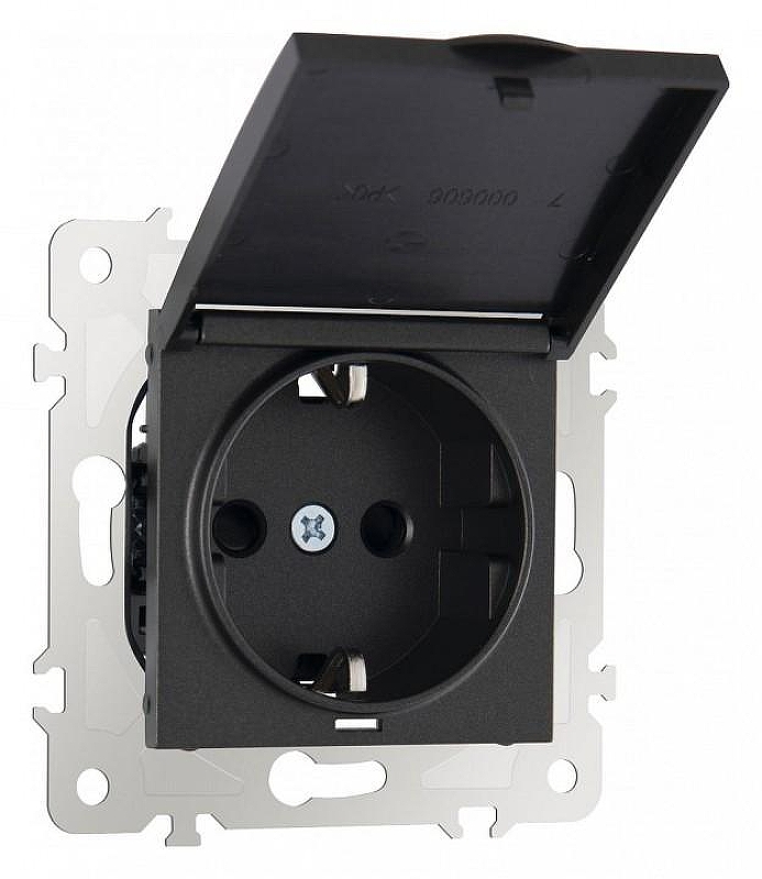 Розетка влагозащищенная с заземлением и со шторкой с крышкой Arte Milano am-203 203.41-1.black 