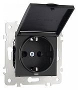 Розетка влагозащищенная с заземлением и со шторкой с крышкой Arte Milano am-203 203.41-1.black цвет Черный