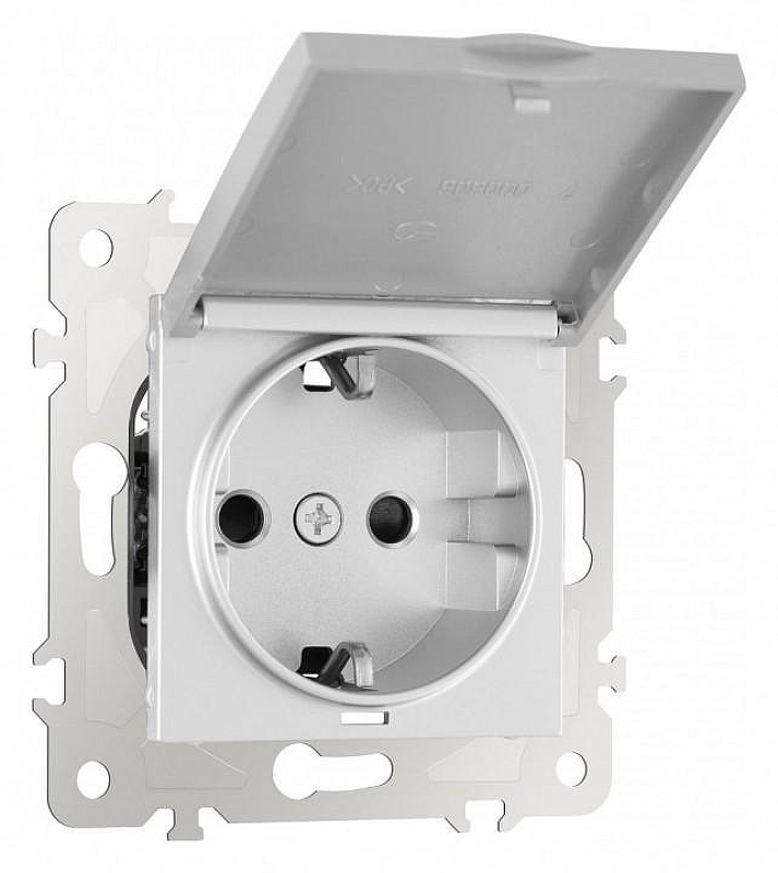 Розетка влагозащищенная с заземлением и со шторкой с крышкой Arte Milano am-203 203.41-1.silver 