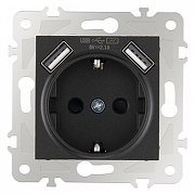 Розетка с заземлением и со шторкой и 2хUSB, без рамки Arte Milano am-203 203.47-1.black цвет Черный