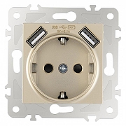 Розетка с заземлением и со шторкой и 2хUSB, без рамки Arte Milano am-203 203.47-1.shampan цвет Бежевый