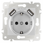 Розетка с заземлением и со шторкой и 2хUSB, без рамки Arte Milano am-203 203.47-1.silver цвет Серебро