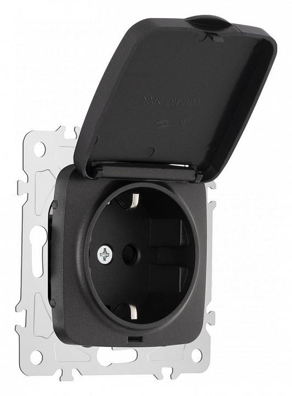 Розетка влагозащищенная с заземлением и со шторкой с крышкой Arte Milano am-205 205.41-1.black 