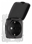 Розетка влагозащищенная с заземлением и со шторкой с крышкой Arte Milano am-205 205.41-1.black цвет Черный