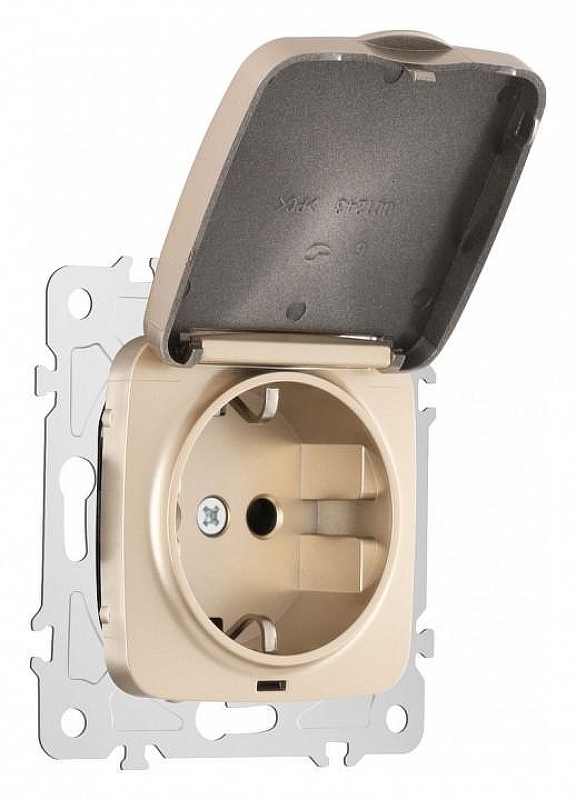 Розетка влагозащищенная с заземлением и со шторкой с крышкой Arte Milano am-205 205.41-1.shampan 