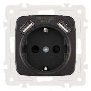 Розетка с заземлением и со шторкой и 2хUSB, без рамки Arte Milano am-205 205.47-1.black цвет Черный