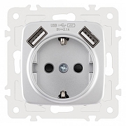 Розетка с заземлением и со шторкой и 2хUSB, без рамки Arte Milano am-205 205.47-1.silver цвет Серебро