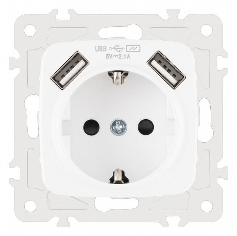 Розетка с заземлением и со шторкой и 2хUSB, без рамки Arte Milano am-205 205.47-1.white 