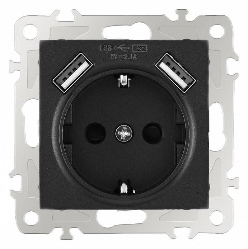 Розетка с заземлением и со шторкой и 2хUSB, без рамки Arte Milano am-206 206.47-1.black 