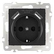 Розетка с заземлением и со шторкой и 2хUSB, без рамки Arte Milano am-206 206.47-1.black цвет Черный