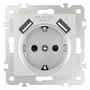 Розетка с заземлением и со шторкой и 2хUSB, без рамки Arte Milano am-206 206.47-1.silver цвет Серебро