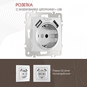 Розетка с заземлением и со шторкой и 2хUSB, без рамки Arte Milano am-206 206.47-1.silver цвет Серебро-1