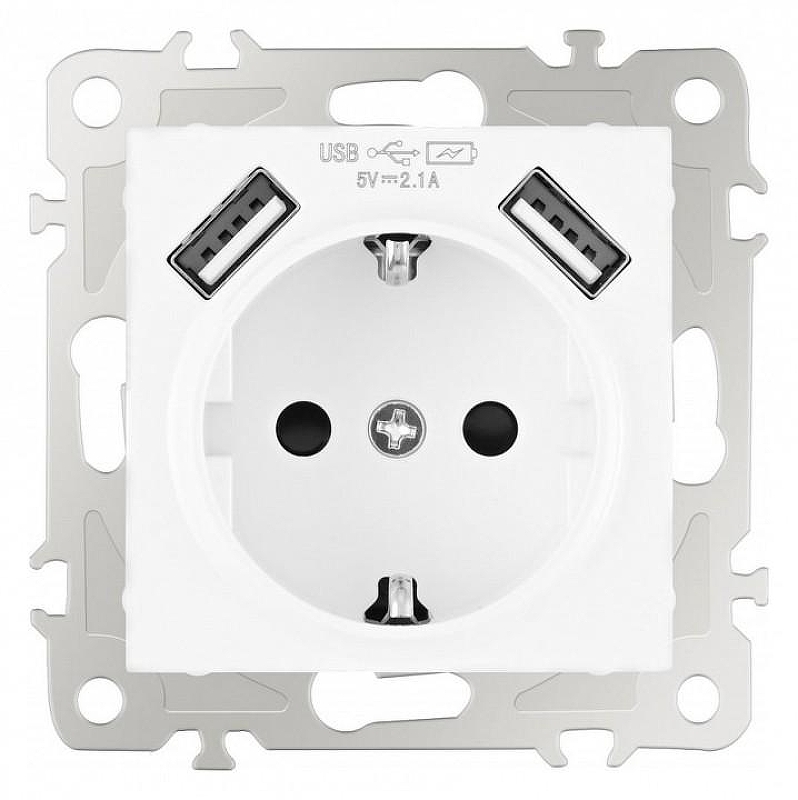 Розетка с заземлением и со шторкой и 2хUSB, без рамки Arte Milano am-206 206.47-1.white 