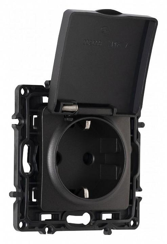 Розетка влагозащищенная с заземлением и со шторкой с крышкой Arte Milano am-217 217.41-1.black 